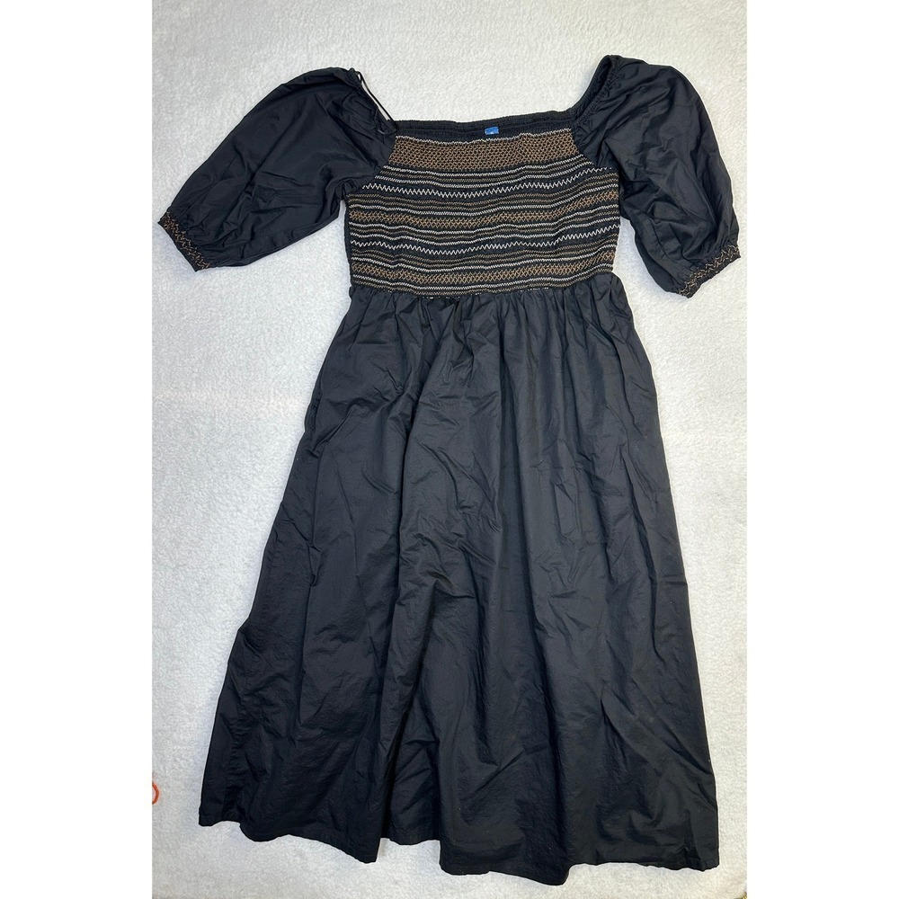 Old Navy Smocked Square Neck Midi Dress Black Puff Sleeve Women's: XL-Worn Once
